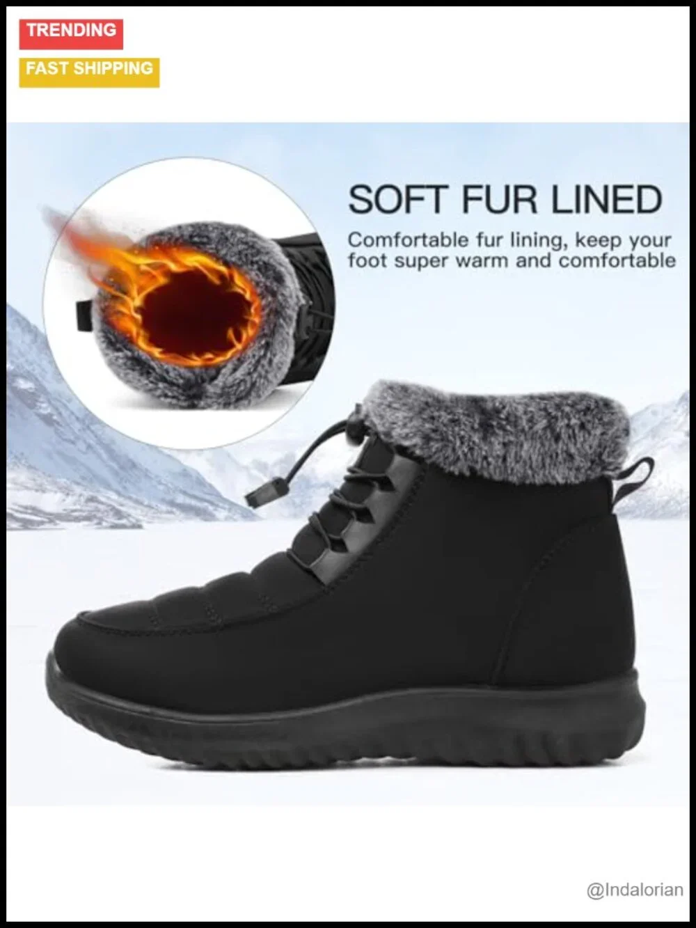 Faux Fur Lined Winter Ankle Boots with Zipper Water Resistant Anti-slip